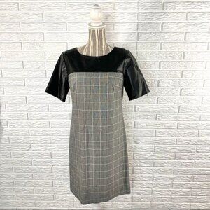 DKNY Black Leather Plaid Shift Dress Size 4